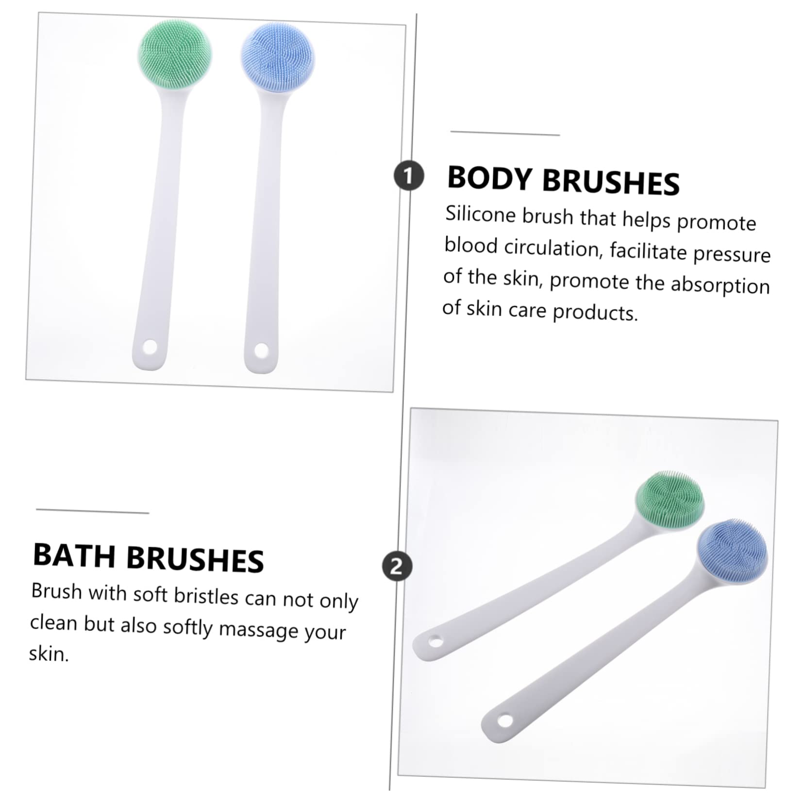 FRCOLOR Lange Duschbürste Mit Griff – Körperpeeling-Bürste, 36 Cm, Weiße Borsten, Zum Aufhängen