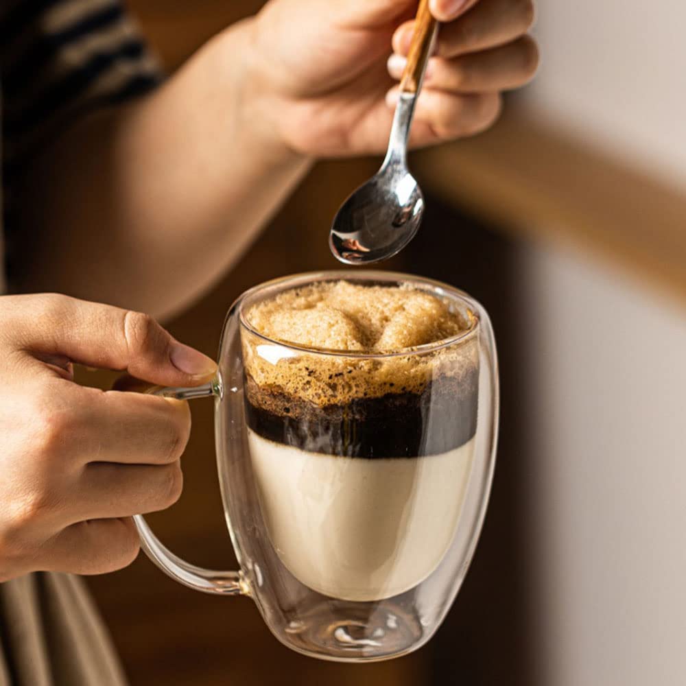 TAMUME Double-Wall Insulated Glass Coffee and Tea Cup with Glass Lid (Medium), Black - Image 3