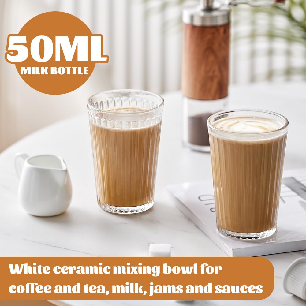 Foreverup 12 piccole brocche per il latte, 50 ml, in ceramica bianca, piccola brocca per sugo con manico, mini brocche riutilizzabili per lattiera, salse, zuccheriera, sciroppo, per caffè, tè, salsa