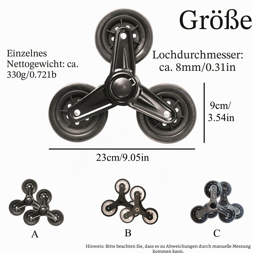 1 Paar Rollen für Trolley-Montagerollen, Einkaufswagenrad, Treppensteigen, Dreiecksrollen, robuste Edelstahl-Räder, Ersatz