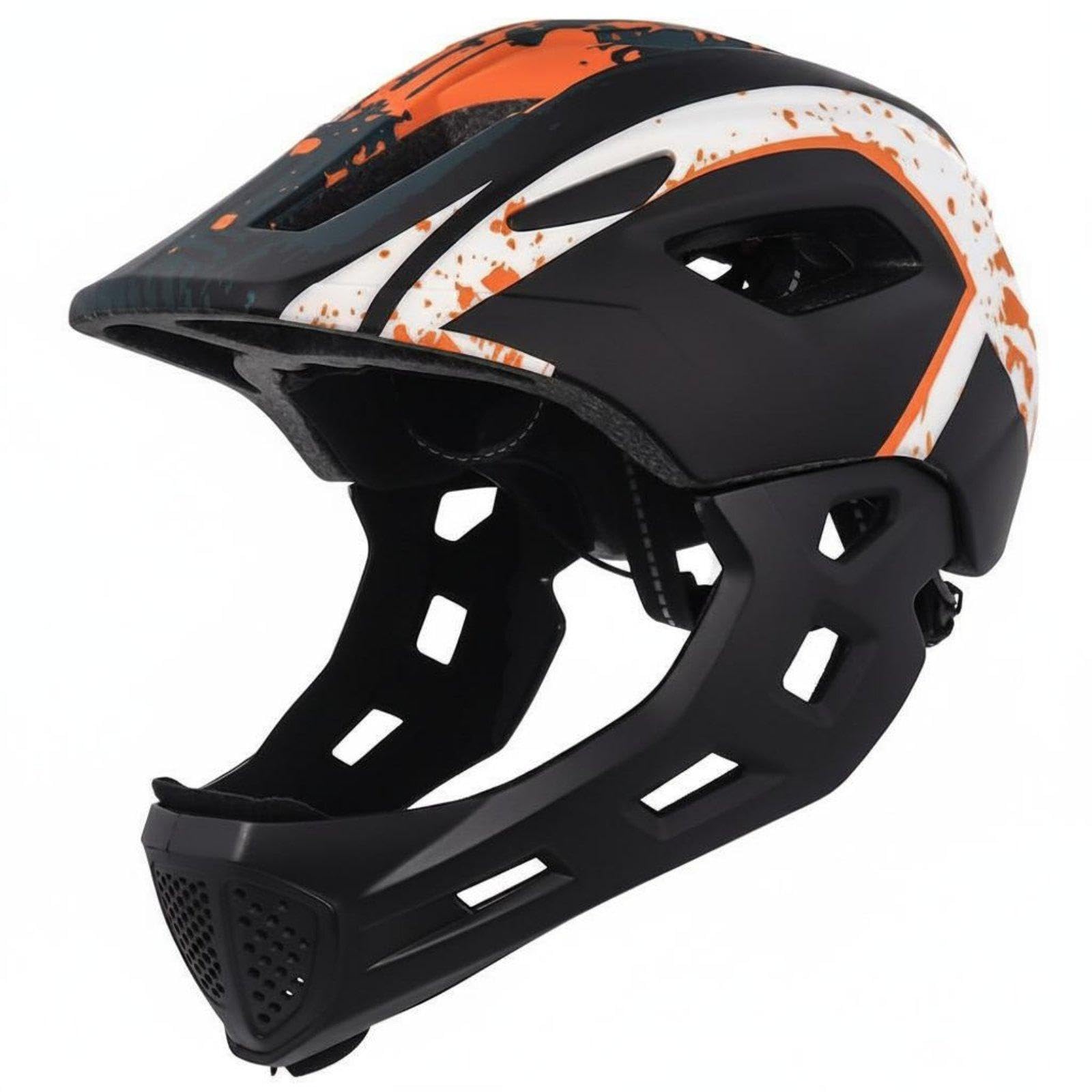 Children's Full Coverage Face Helmet Customizable Fit Children Bike Helmet Ventilated Design Protection for Biking, Skateboarding Black White Orange-image-47
