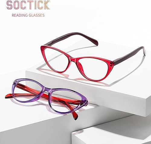 Miniatura 6 de Lentes de lectura de ojo de gato para mujer, bloqueo de luz azul, lectores para mujer de 2.75 pulgadas con bisagras de resorte cómodas, anteojos de