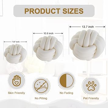 Knot Pillow Ball, Soft Round Throw Pillow Cushion Home Decorative Ball Pillows, Handmade Plush Throw Knotted Pillow for Home Decor Play Knot Ball(7.87inches,Ivory)