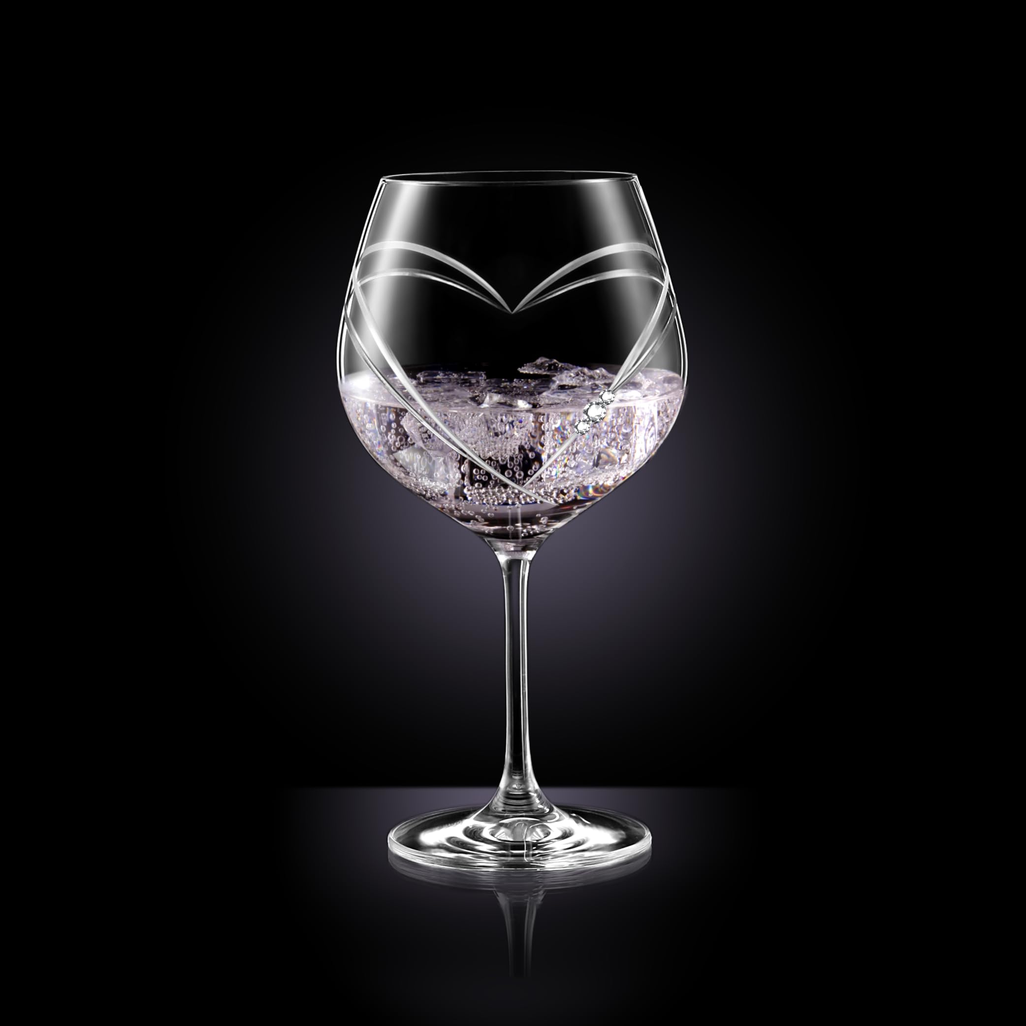 Heart in Heart Gin - Set di 2 bicchieri da gin tonic con cristalli Swarovski e motivo a cuore spazzolato a mano, perfetti come regalo di matrimonio o fidanzamento