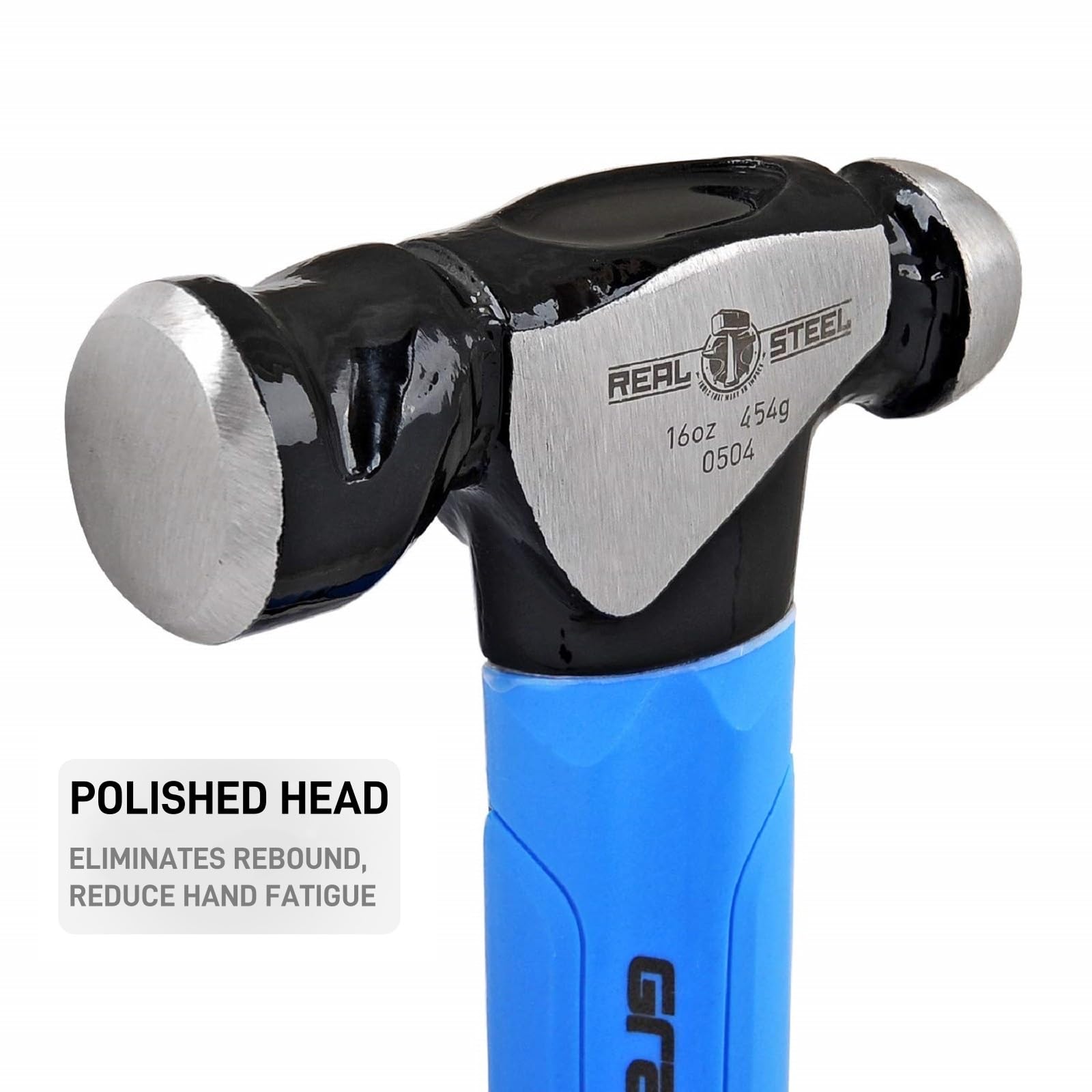 REAL STEEL 0504 - Martillo de bola forjado de grafito con agarre antideslizante, 453.6 g