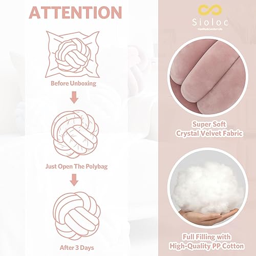 Miniatura 7 de Sioloc Almohadas de nudo suave, cojín redondo para decoración del hogar, almohada de felpa anudada hecha a mano (10.6 pulgadas, beige)