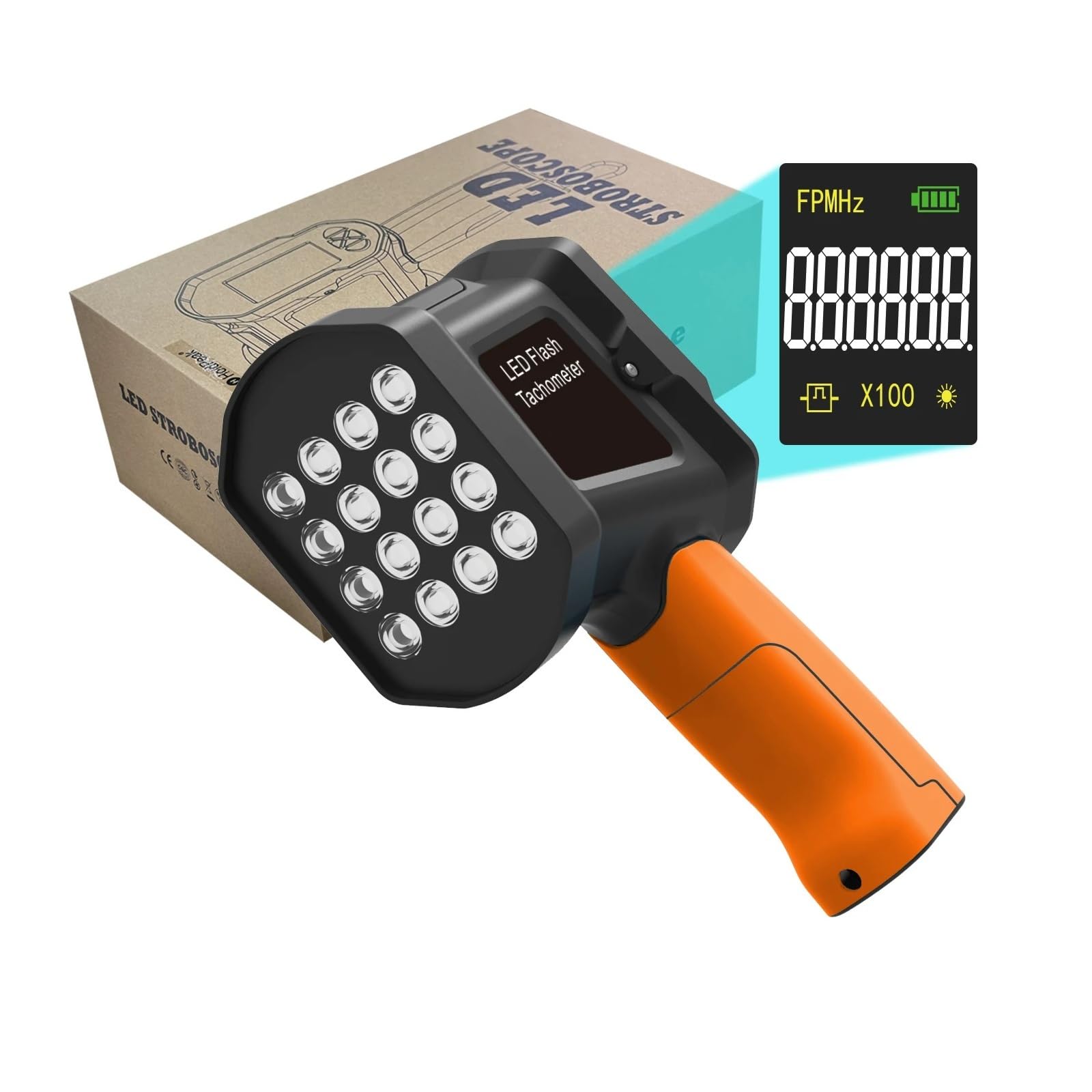 Contagiri stroboscopico con sfarfallio LED 8000B, contagiri digitale, illuminazione 1500LUX for la misurazione della velocità Posizionamento preciso