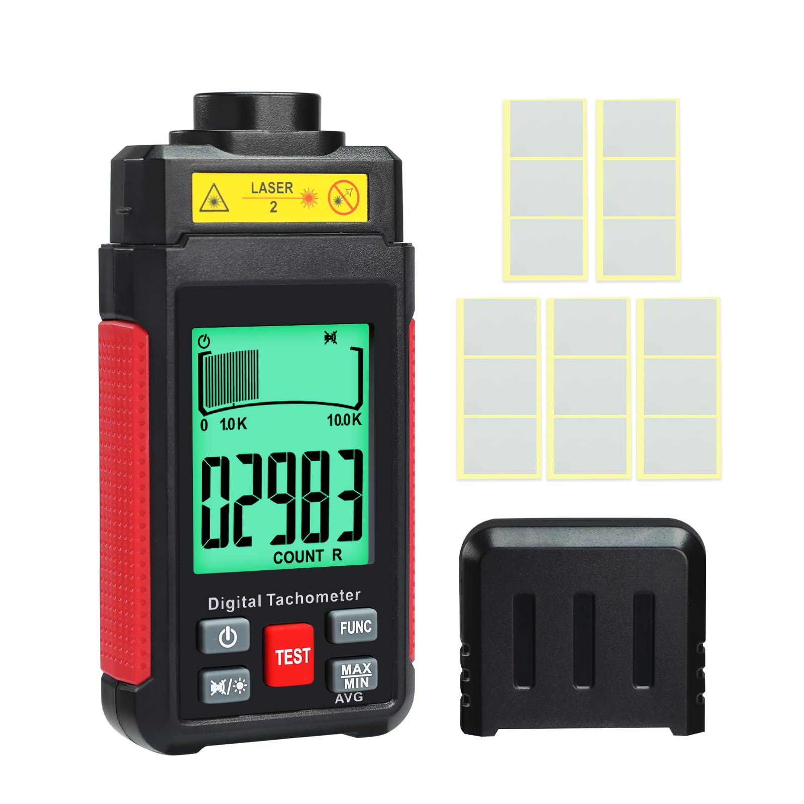 JuviPerpric Digital RPM Tachometer, Non Contact RPM Meter 10-99999 RPM High Accuracy Laser Tachometer Gauge with Reflection Tape, LCD Backlight, Data Hold & Max/Min/AVG Functions-picture-29