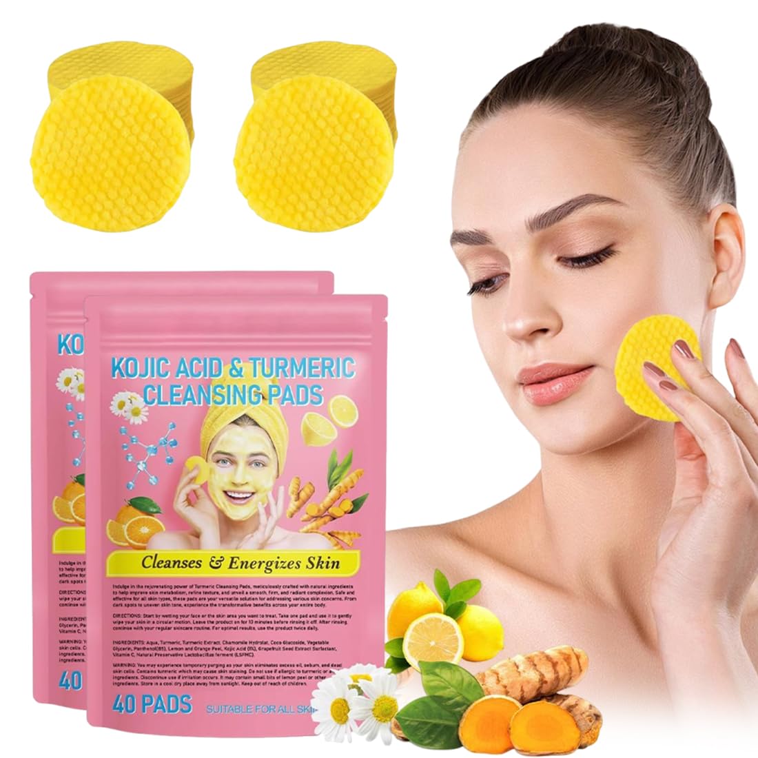 80 Pièces Tampon nettoyant pour le visage et le curcuma pour enlever la saleté