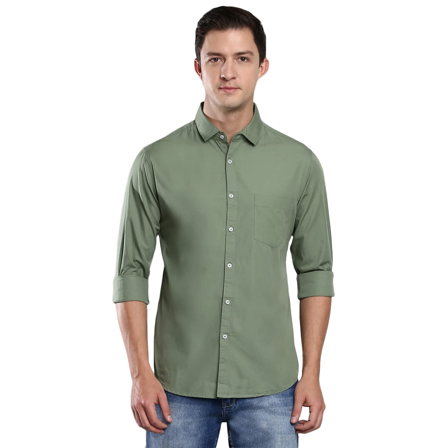 Men's Solid Dusty Green Casual Shirt (AZ301_Dusty Green_L)