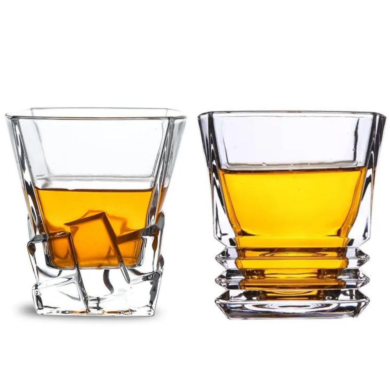 Old Fashioned Luxury Whiskey Glass Set of 2 Different Shape Brandy Glass Crystal Bourbon Rocks Glasses Perfect Barware Mocktail Scotch Cocktail Rum Vodka Liquor Beer Glasses (DD-CC)