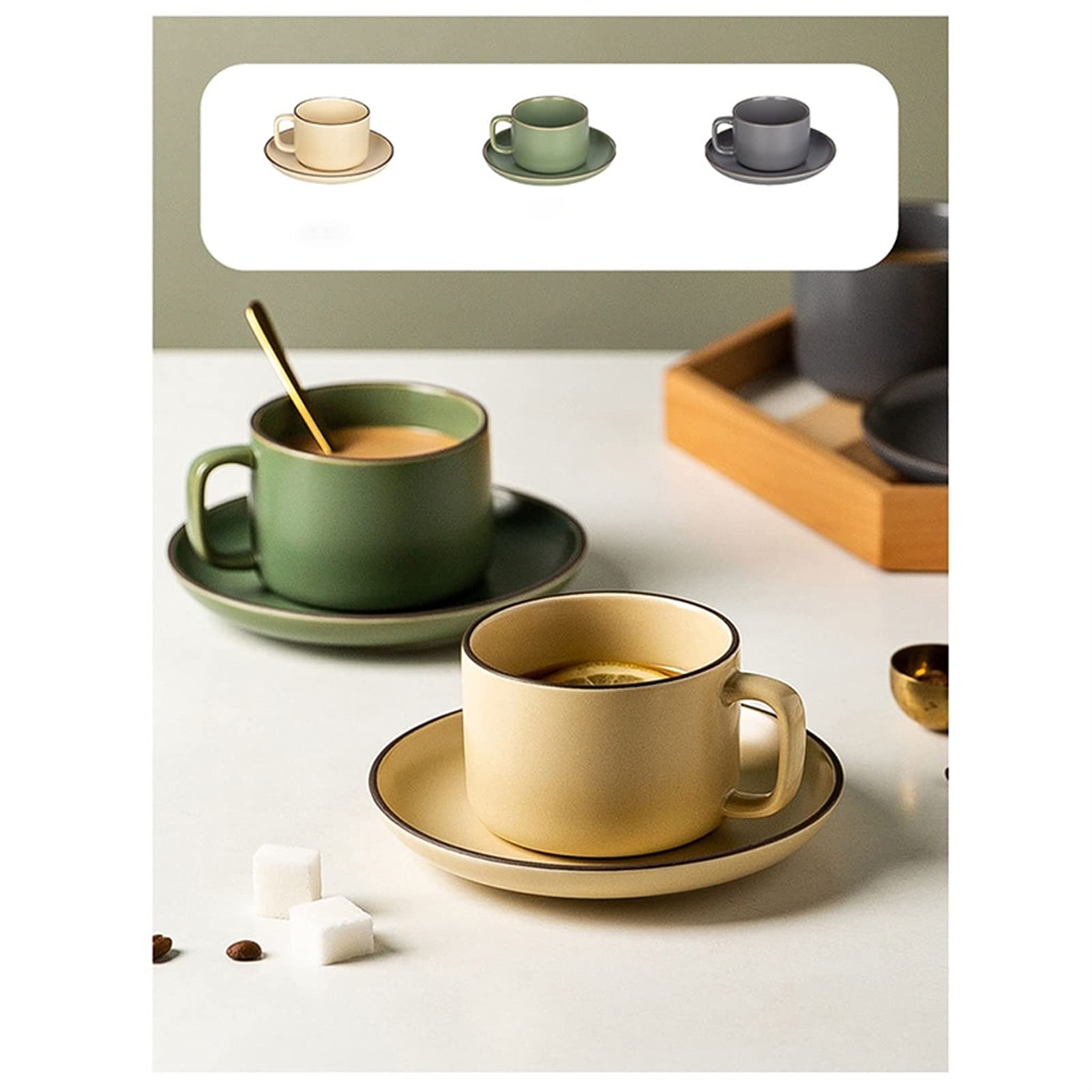 Taza de té de porcelana con asa, juego de 17 onzas, apta para microondas y lavavajillas, taza ancha (A) (B)