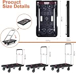 Folding Hand Truck, 330 Lbs Heavy Duty Moving Platform Trucks Hand Cart with 360° TPR Wheels, Foldable Utility Luggage Push Trolley Cart with Adjustable Handle for Garage Garden Home Office Use | Fully Folded Push Cart, Portable Trolley Utility Cart 