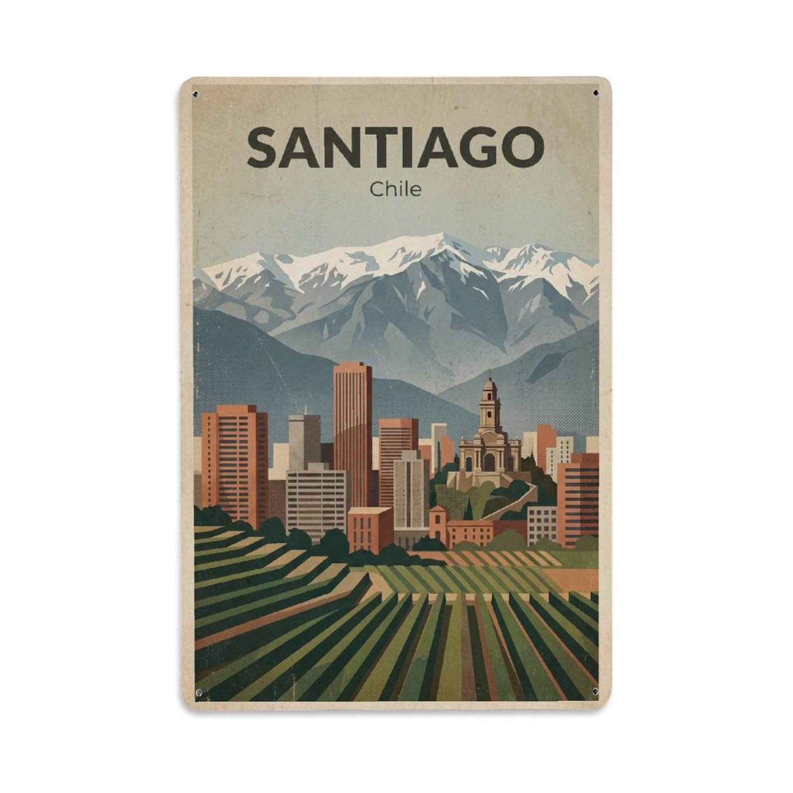 Huiyhb 8X12inch(20X30cm) Travel Retro Chile Santiago Metal Tin Sign