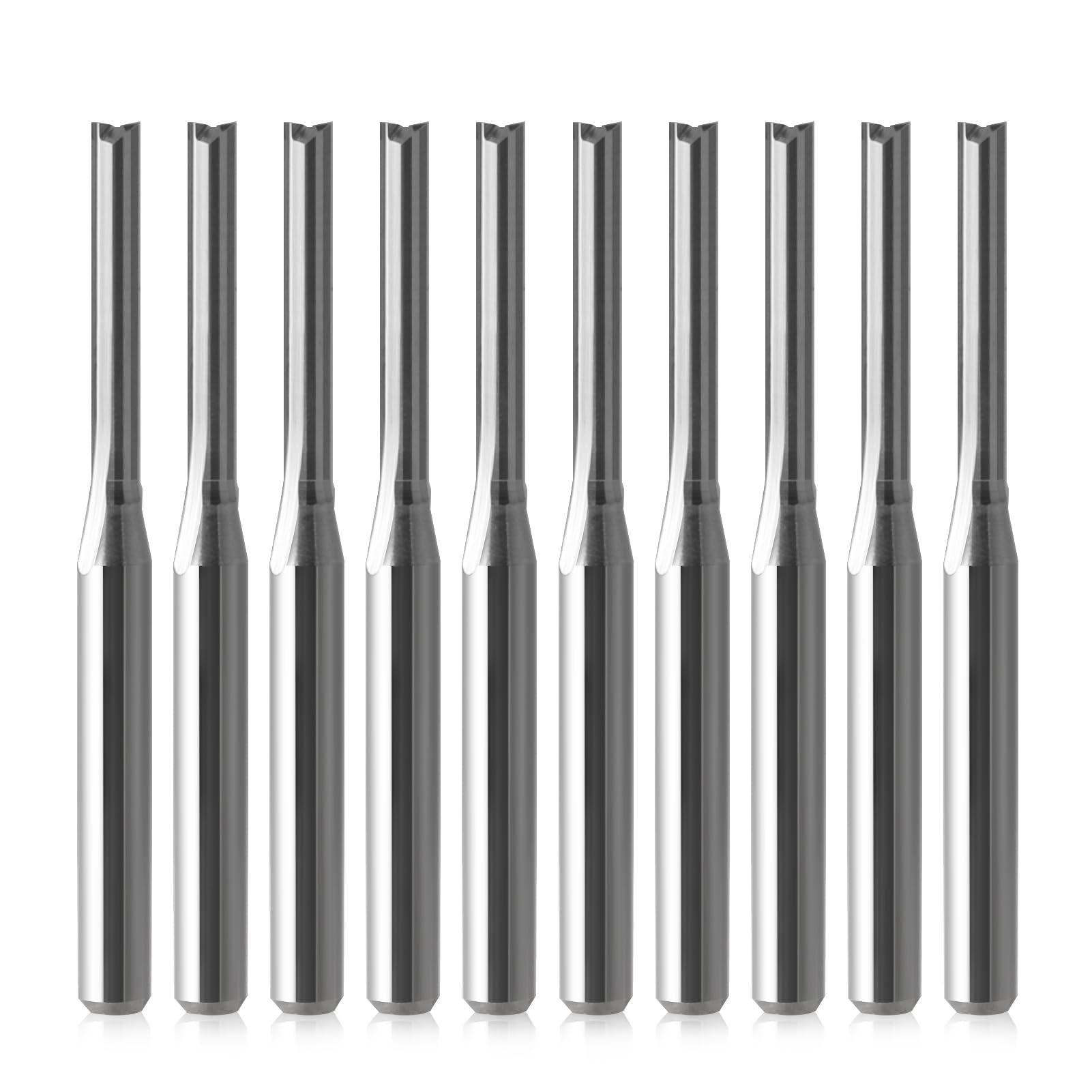 HOZLY Punte per fresa CNC dritte, codolo 1/8, diametro di taglio 2 mm, scanalatura dritta in carburo, fresa a 2 scanalature, in acciaio al tungsteno, 15 mm CEL/38 mm, OAL per la lavorazione del legno,