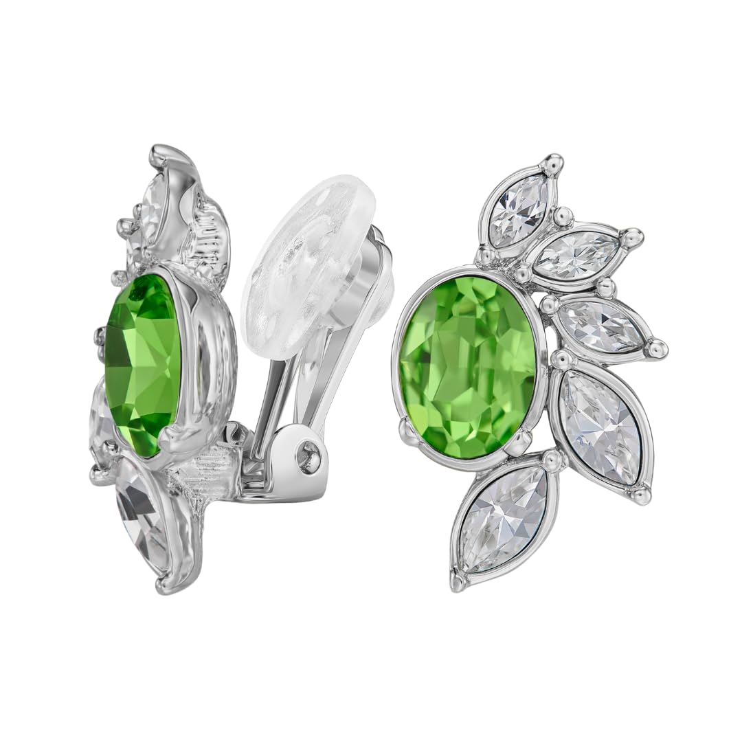 Traveller Ohrclip - Damen - Silberfarben - Kristalle - Grün/Peridot - Platiniert - Halbe Blume - 20 x 12 mm - 157779