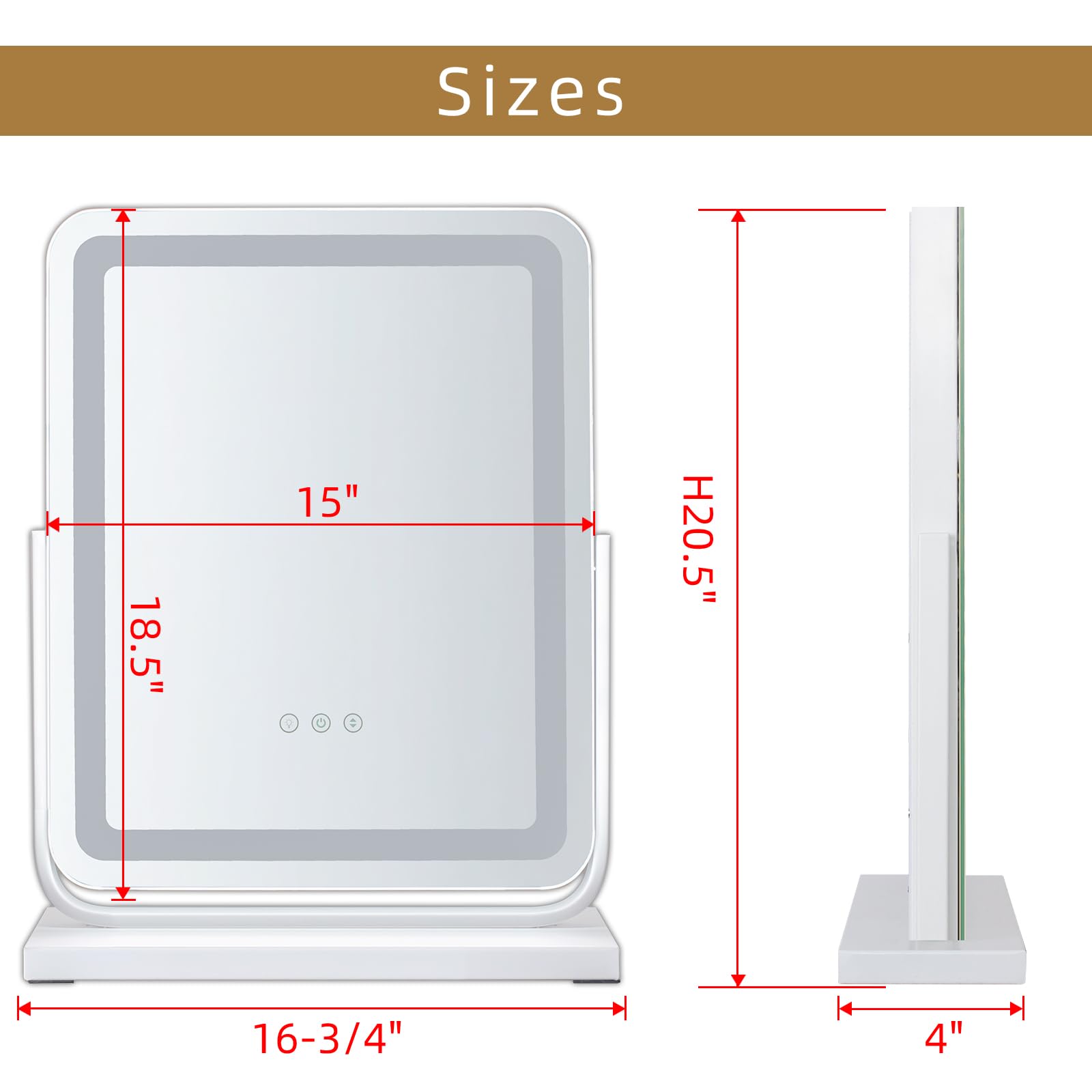 Miroir de Maquillage Lumineux LED 40x47 cm Carré, Rotation 360° Orientable avec Touche Tactile, 3 Modes de Couleur (Froid/Chaud/Naturel) à Intensité Variable Miroir de Table Hollywood