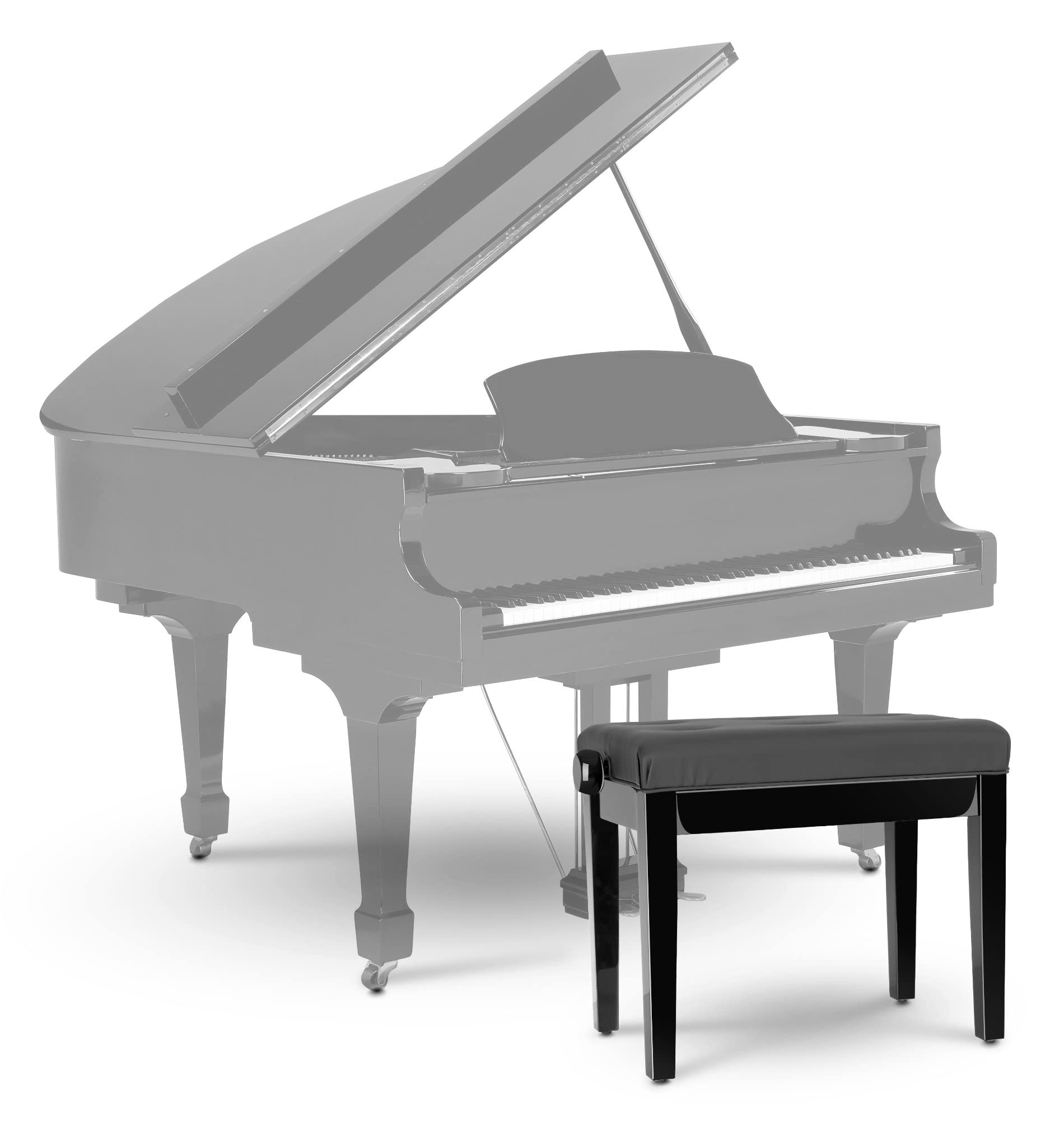 Classic Cantabile Pianobank Modell D - Hochwertige Pianobank - Schwarzes Polster aus Kunstleder mit Kapitonierung - Höhenverstellbar von 47,5-55,5 cm - 4-fache Kreuz-Mechanik - Schwarz Hochglanz