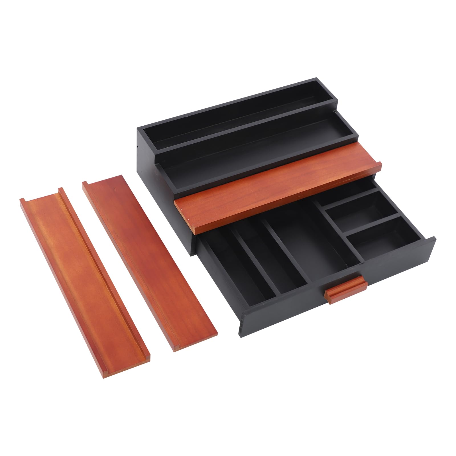 3 poziomy, drewniany organizer na perfumy z szufladą, czarny | 30 x 20 x 10 cm stopniowany stojak na perfumy pudełko do przechowywania figurek, lakierów do paznokci, kosmetyków