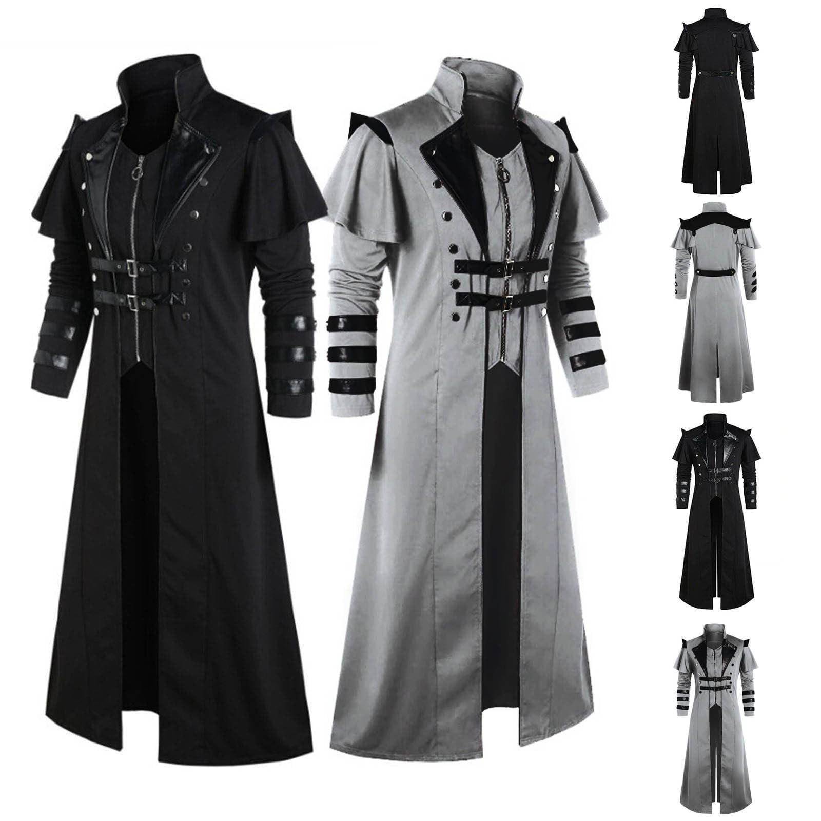 luoluoluo Men's Gothic Long Coat Pirate Jacket Medieval Vintage Overcoat Steampunk Trench Coat Victorian Tailcoat Uniform Full Length Windbreaker Tuxedo Jackets Cosplay Overcoats Costume S-5XL