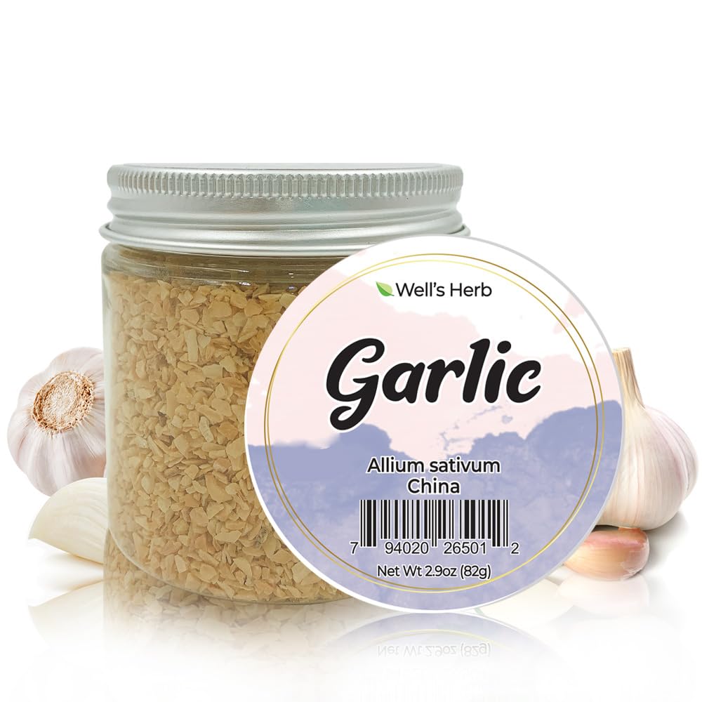 Well's Herb Dried Garlic | 2.9 oz. | 100% Natural | Perfect for Herbal-Infused Hair Oil | for Hair & Skin Oil DIY | Garlic Herb