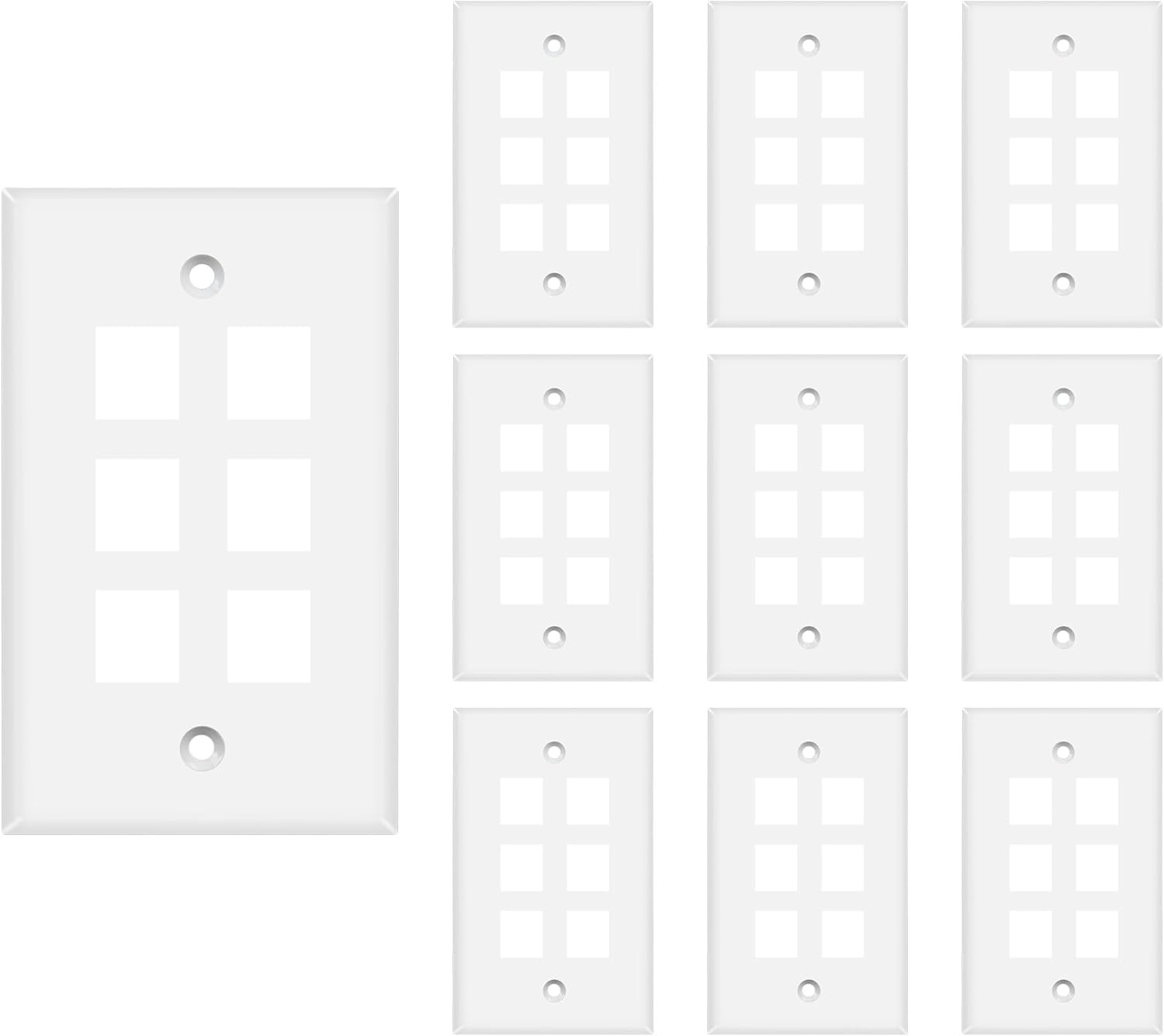 3 Port Keystone Wall Plate 10-Pack, Wall Plates for RJ45 Keystone Jack and Modular Inserts, White
