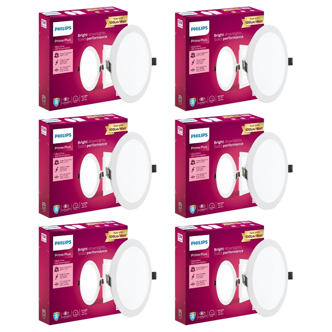 PHILIPS 15W Round AP Plus Ultraglow LED DL | Recessed LED Panel Light For Ceiling | Colour : Cool Day Light, Pack of 6-image-26