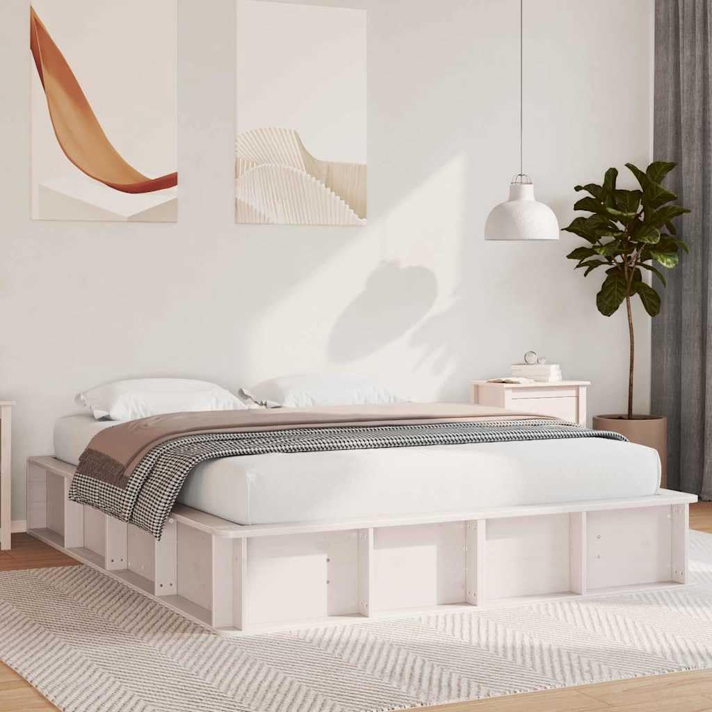 Adaxibro Bettrahmen Weiß aus massivem Kiefernholz 160 x 200 cm mit Lattenrost, stabiles Doppelbettgestell für Schlafzimmer, modernes Design, langlebiger Rahmen, einfache Pflege