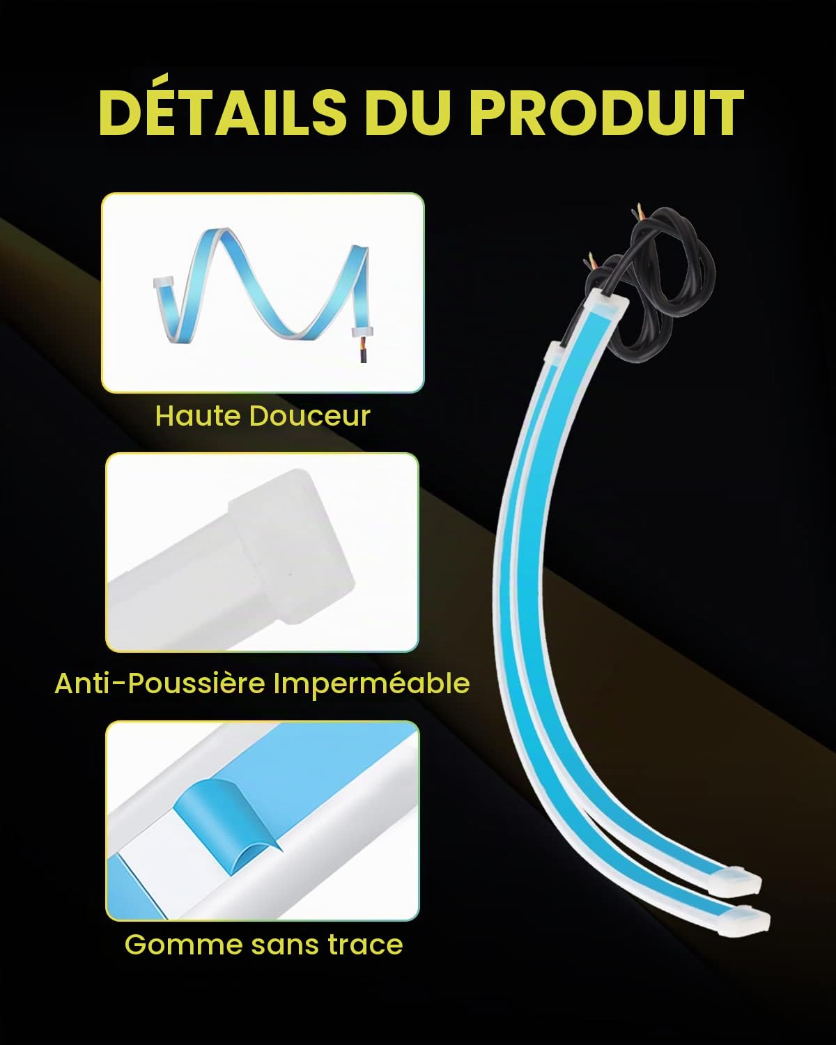 YONGMING Étanche Feux diurnes 30CM 12V Flexible DRL LED Bandes Lumineuses Clignotants pour Phare De Voiture Double Couleur Blanc Conduite Ambre Séquence Exécution, Pack de 2
