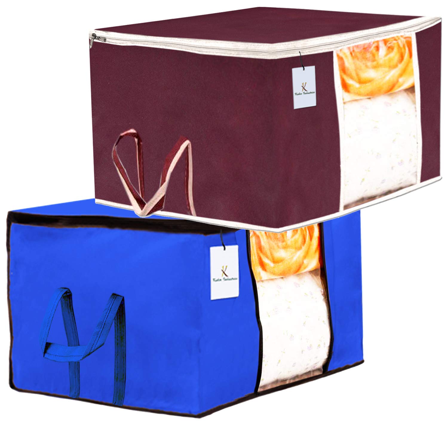Kuber Industries 2 Piece Non Woven Underbed Storage Bag, Storage Organiser, Blanket Cover with Transparent Window, Extra Large, Maroon & Royal Blue CTKTC134537-image-41