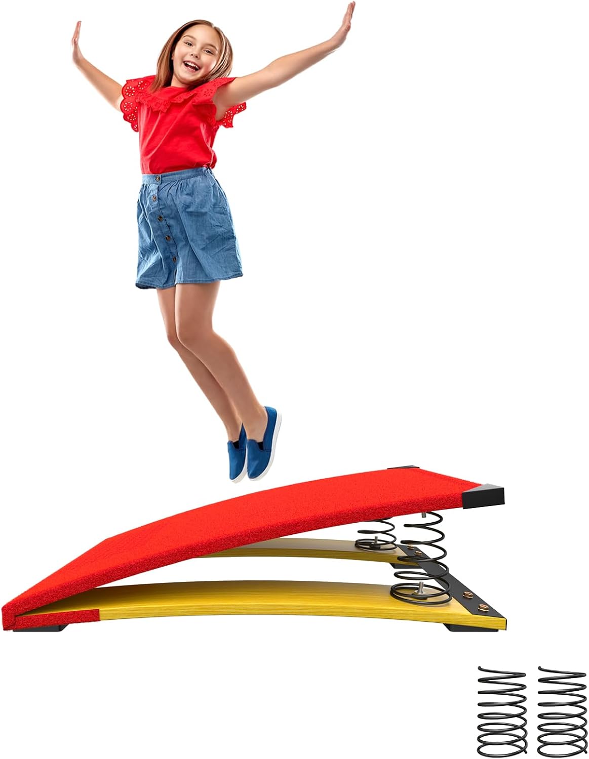 Gymnastics Springboard for Kids Vaulting Training Fitness Playing, Portable Curved Spring Board, Hard Wood Practice Equipment, Elastic Board for Home Room Athletics Training