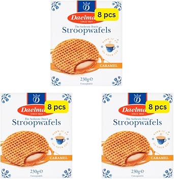 Dutch Stroopwafels with Caramel Filling, 225g Pack of 3, 24 Wafels Total 3x225g 3 Packs of 8