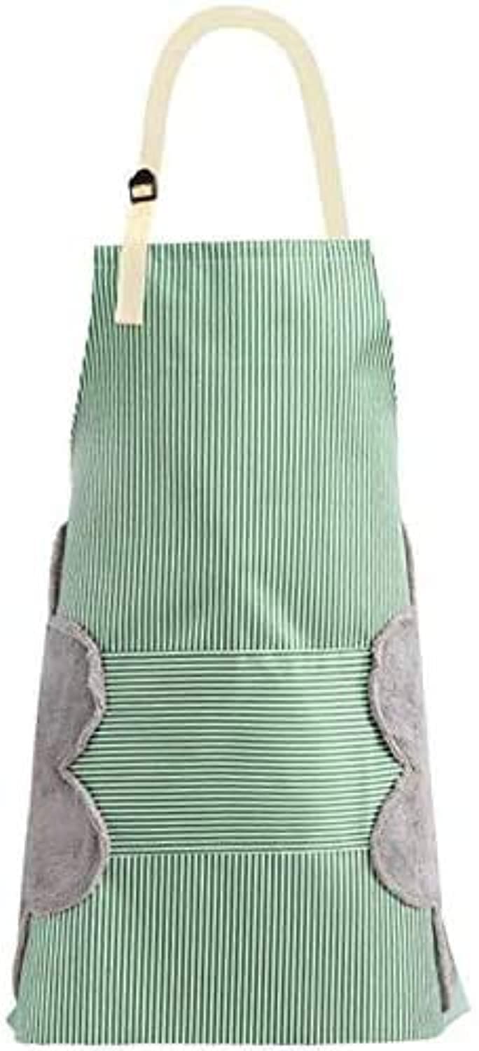 SKY-TOUCH Bib Apron with Pockets, Adjustable Kitchen Aprons 2 Side Wipe Hands Coral Velvet Towels Stitched Pinstripe Waterproof Cooking Aprons Unisex (Green)