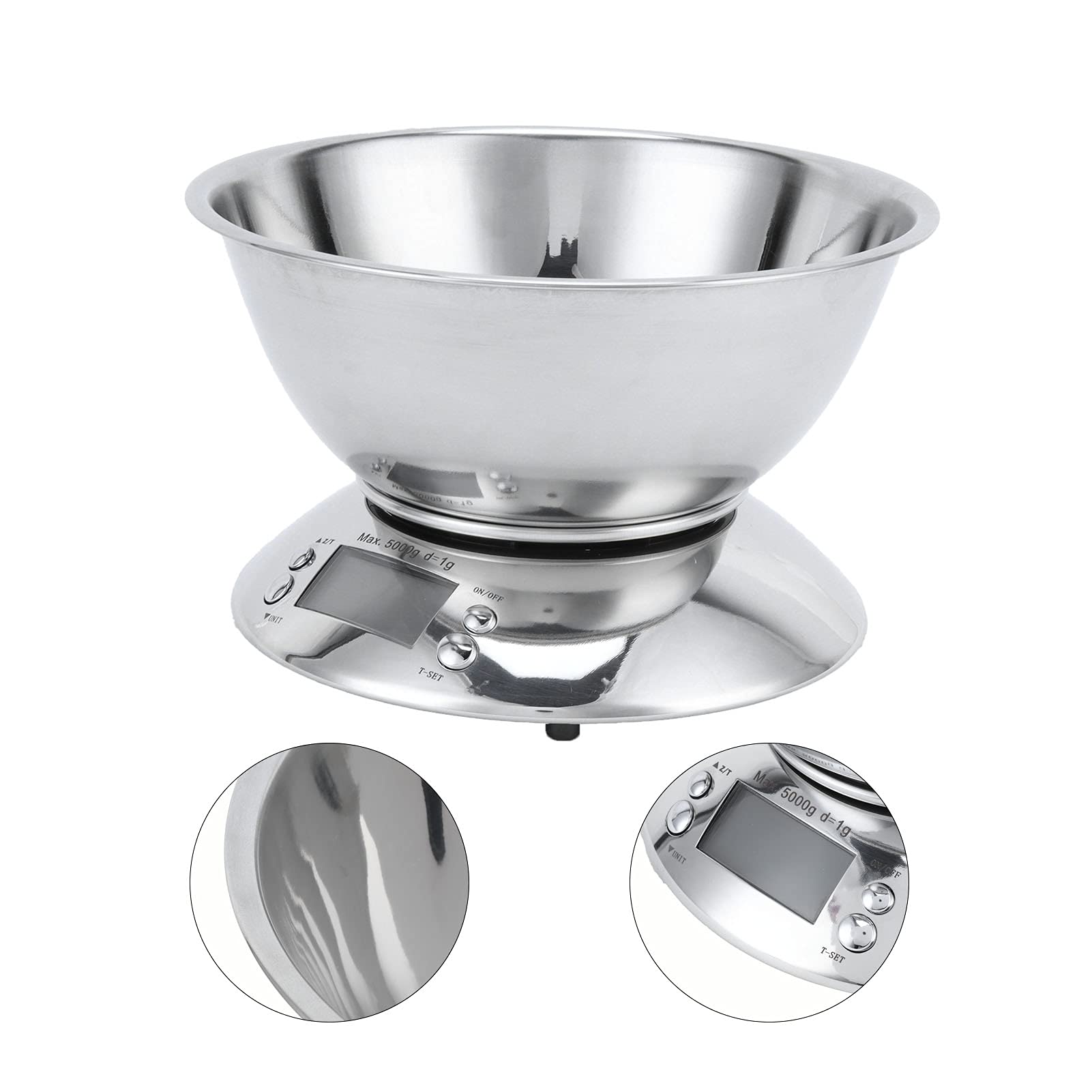 KUIDAMOS Báscula de Medición de Acero Inoxidable, Báscula Precisa para Alimentos con Cuenco Extraíble para Cocina Casera, de 1g a 5kg