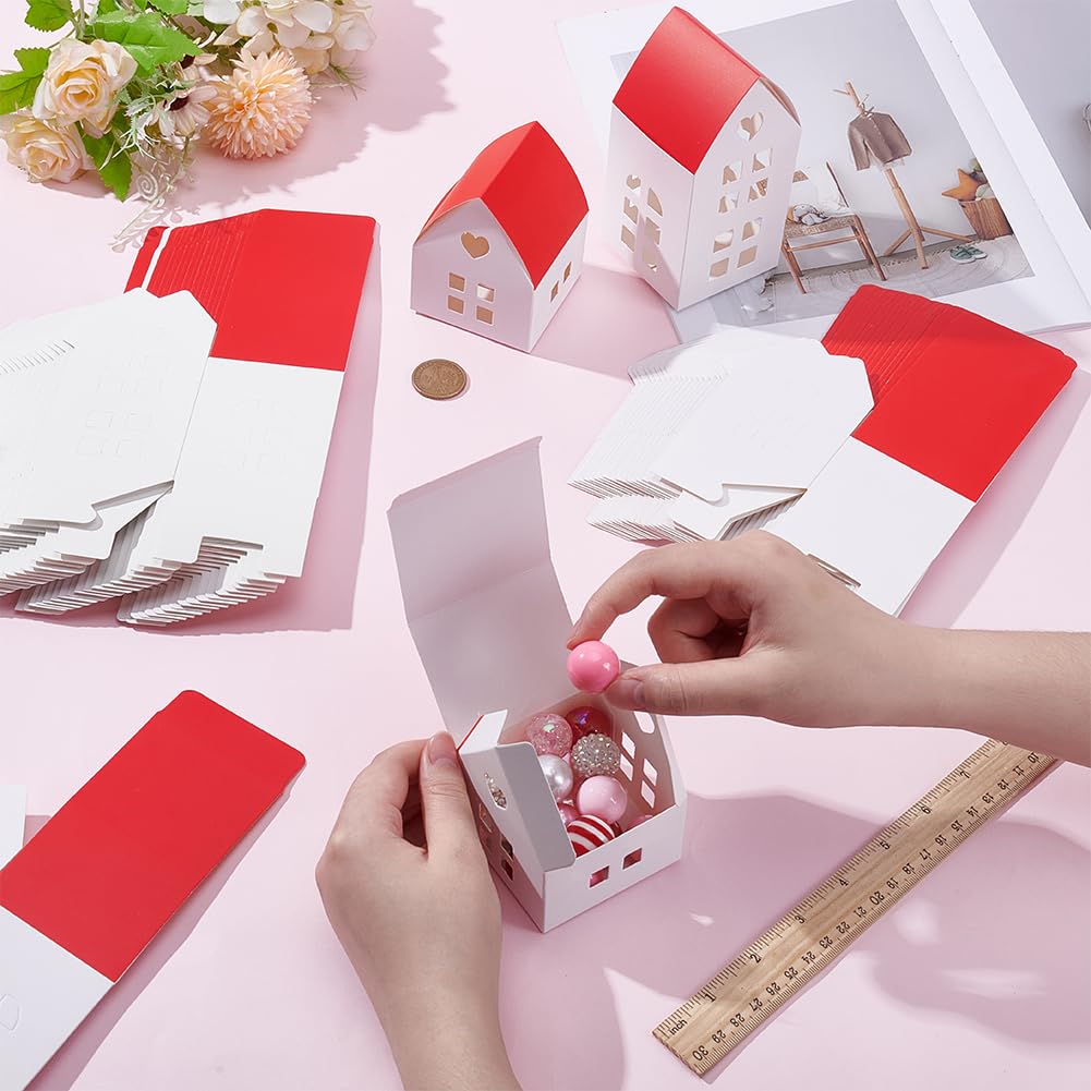BENECREAT 44 pz Scatole Regalo A Forma di Casa di Campagna, 2 Scatola Portaconfetti Rossa per Bomboniere per Feste, Eventi Speciali, Feste di Compleanno, 21.5~26.6x14cm