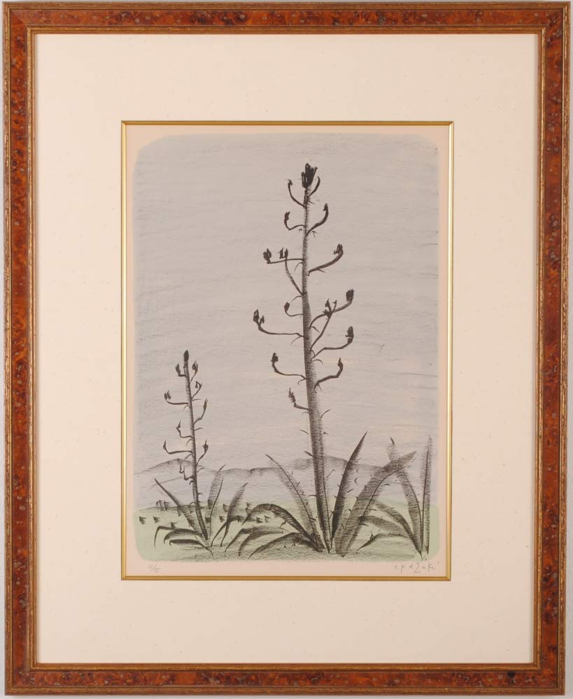 Amazon.co.jp: 花 絵画 リトグラフ 版画 香月泰男 「竜舌蘭」 額付き