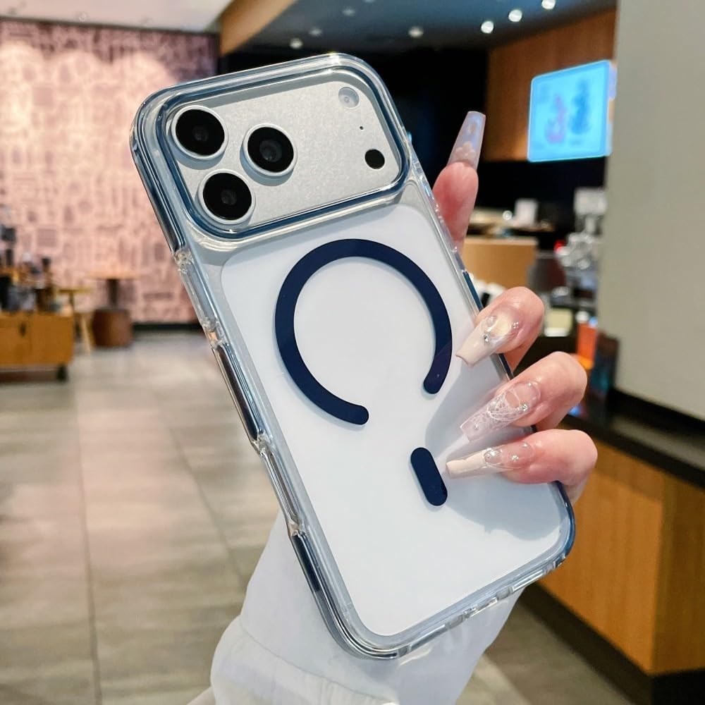 Generic Funda compatible con iPhone 15 Pro (color: azul oscuro) cubierta trasera magnética de silicona transparente a prueba de golpes