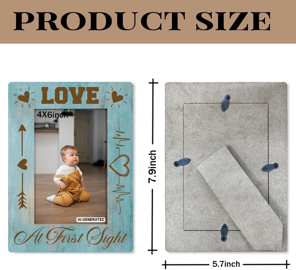 Love at First Sight Sonogram Picture Frame, Baby Gift for Expecting Parents, Shower and Nursery Decor, Rustic Blue Wooden Picture Frame, Home Office Table Decor, Holds 4 x 6 Inch Photo With Stand image 2