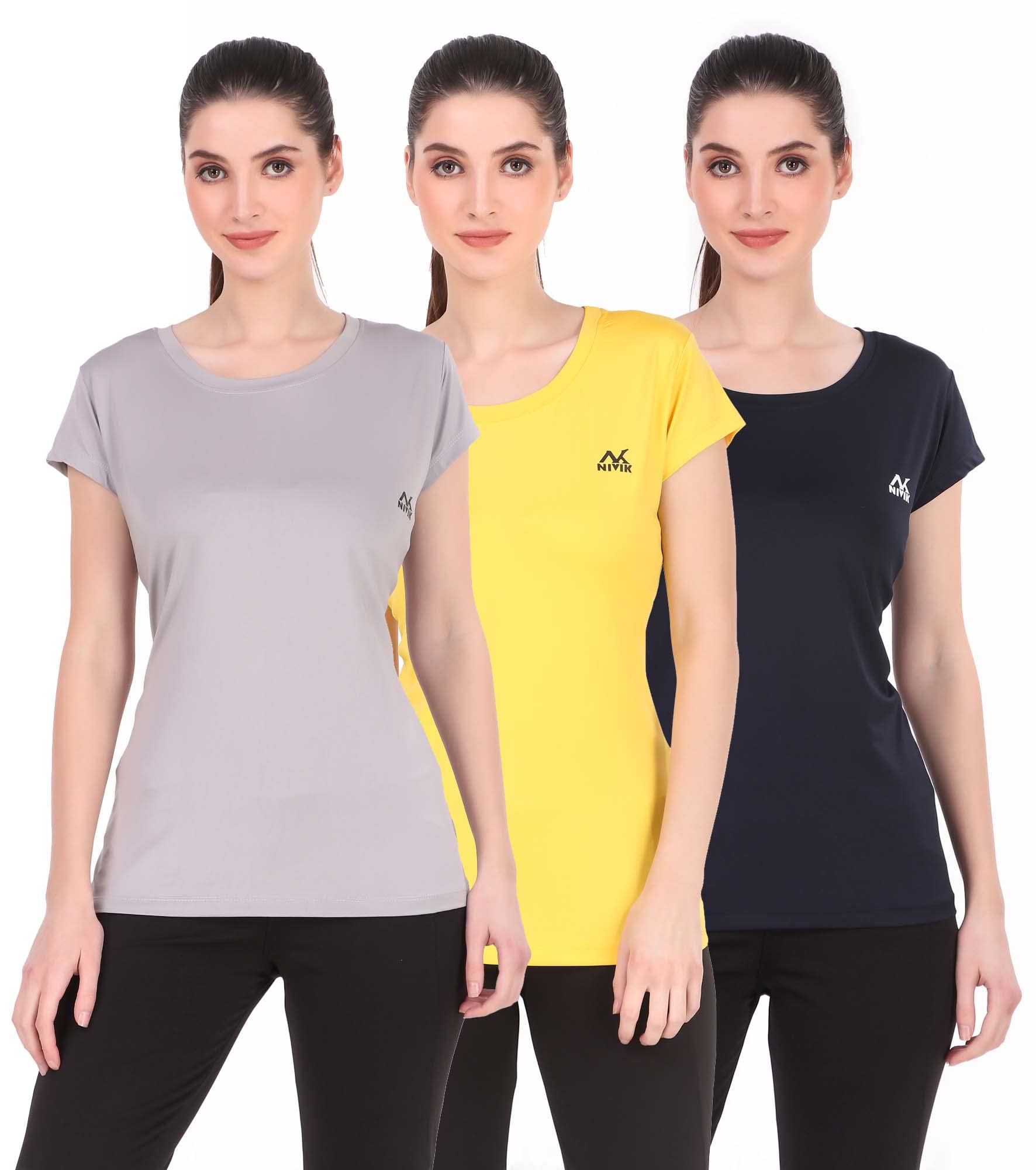Sport wear casual t-shirts for women. Lycra tops for Gym. Combo pack of 3 T-shirts-image-5