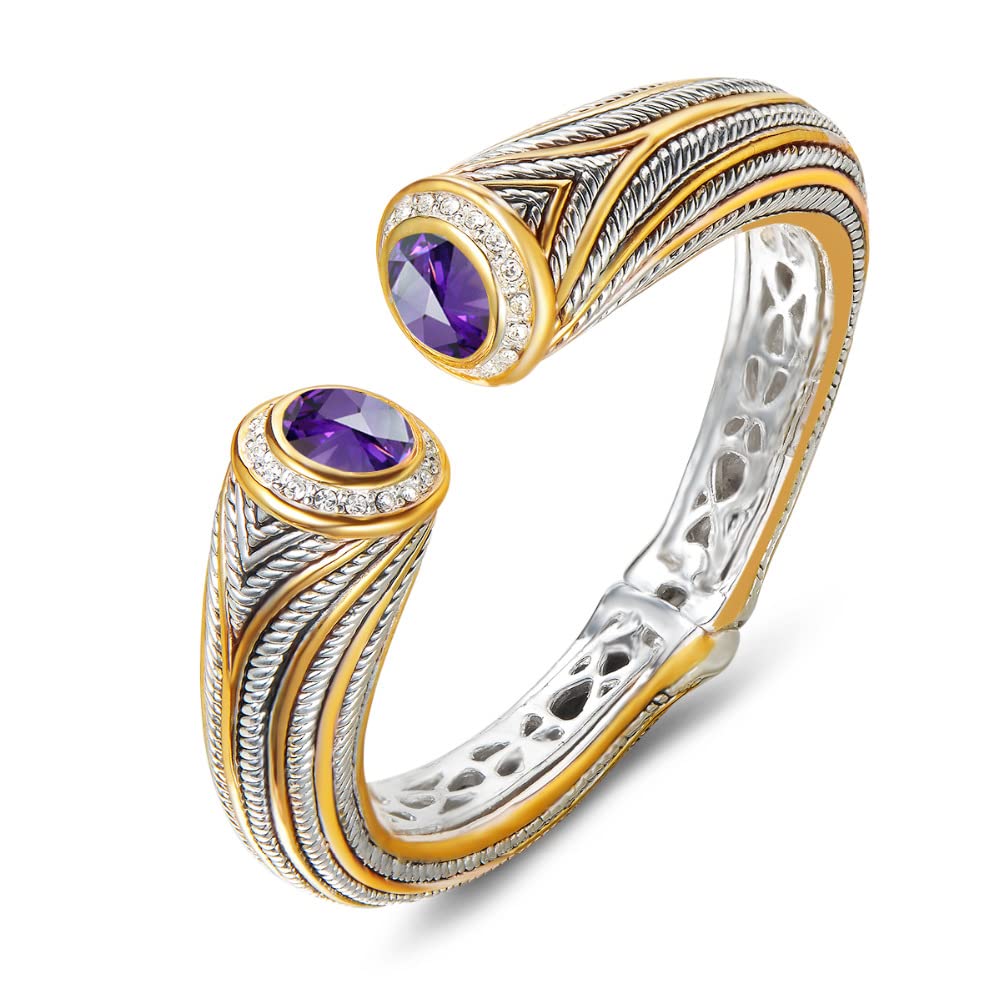 UNY JEWEL Jewelry Multi Strand Twisted Wire Cable Inlay 12mm CZ Vintage Antique Two Tone Elegant Designer Inspired Unique Spring Open Cuff Bangle