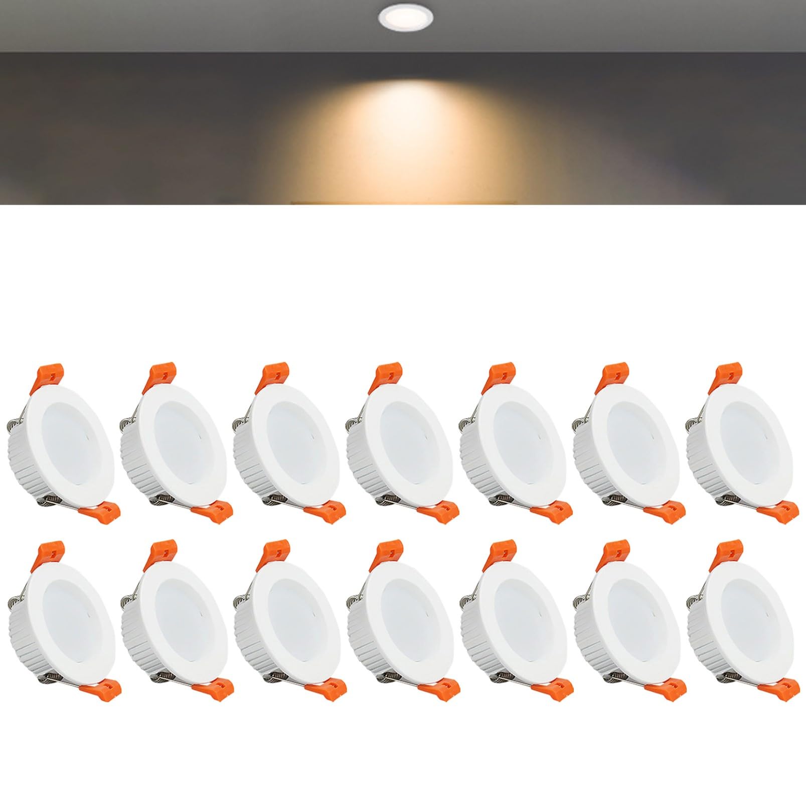 TTiiLoe 5W Round LED Recessed Ceiling Spotlights, 3000K Warm White Ultra Slim Panel Ceiling Light, Cut Φ70-75mm, AC110-240V Downlights for Hallway Stairwell Showroom, 14 Pack