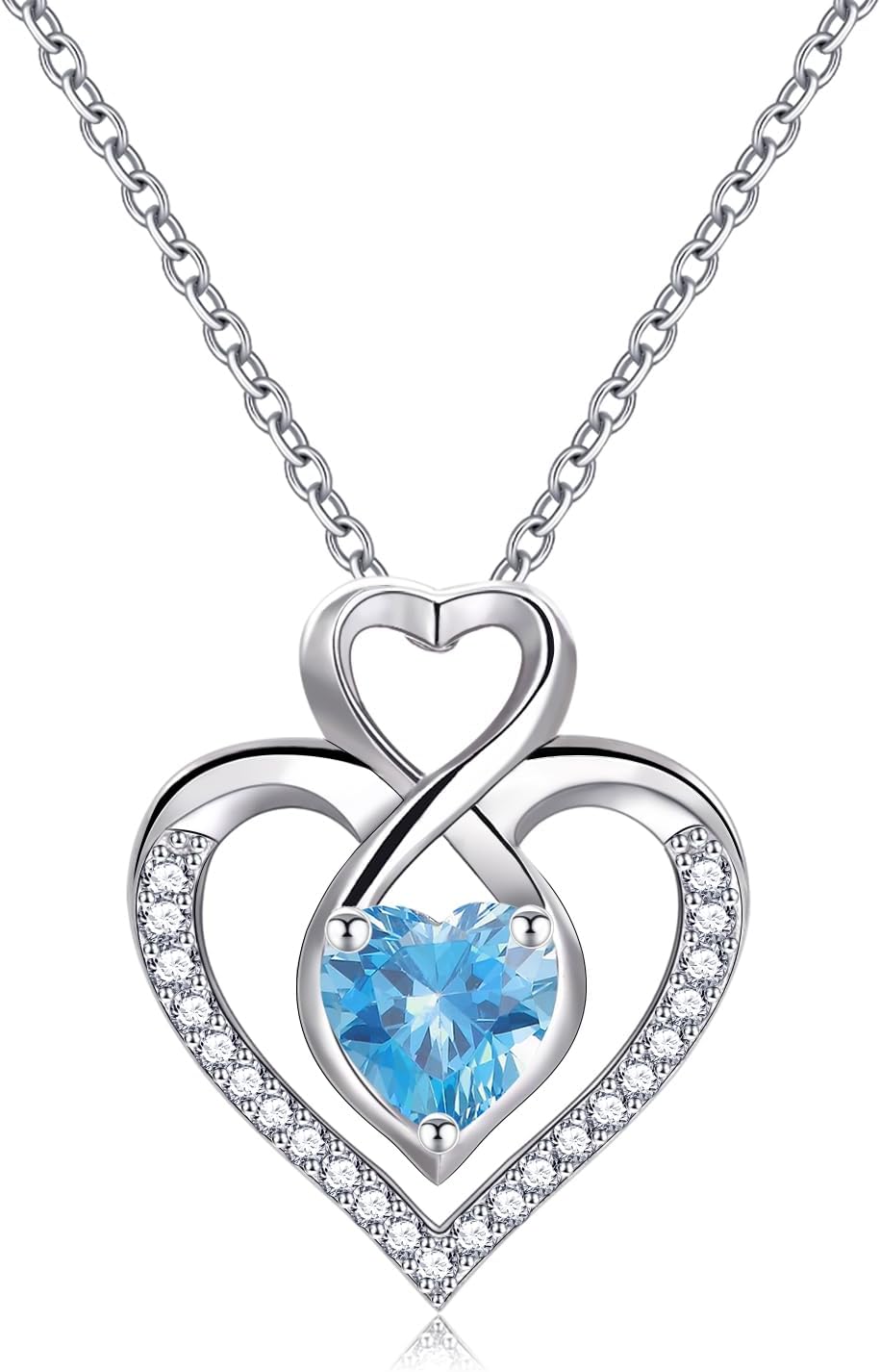 Heart Birthstone Necklace Sterling Silver Birthstones Jewelry, Women Love Heart Pendant Necklaces for Mom Grandma Birth Stone Birthday Gifts