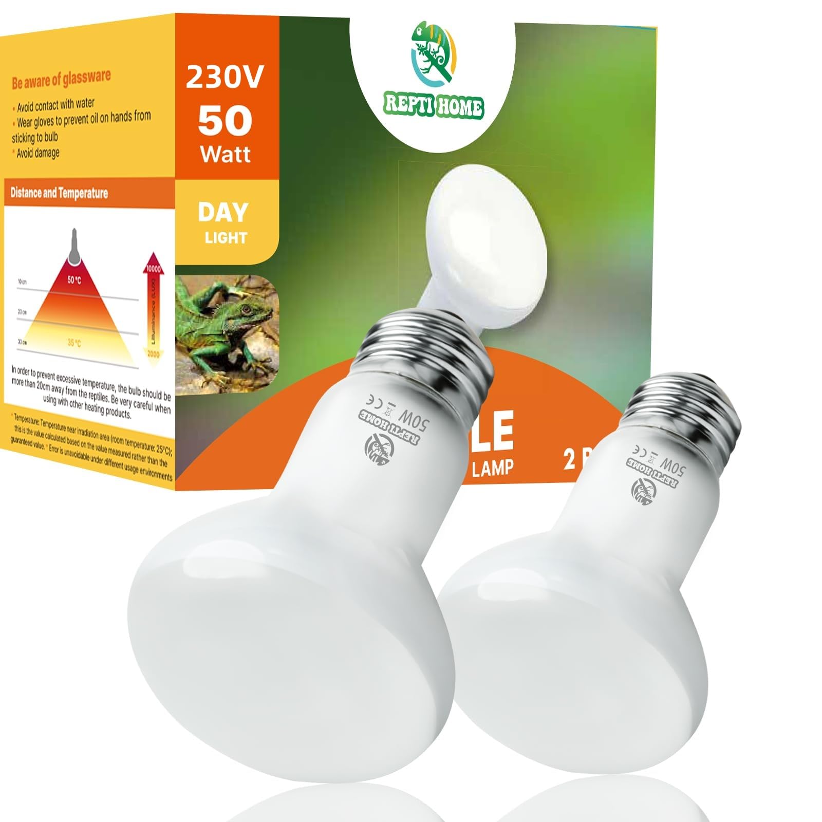 50W Lámpara de Calor para Reptiles, Bombillas de Calor para Reptiles 2 Pack, Lámparas de Calor UVA para Anfibios, Dragón Barbudo, Tortuga, Gallina