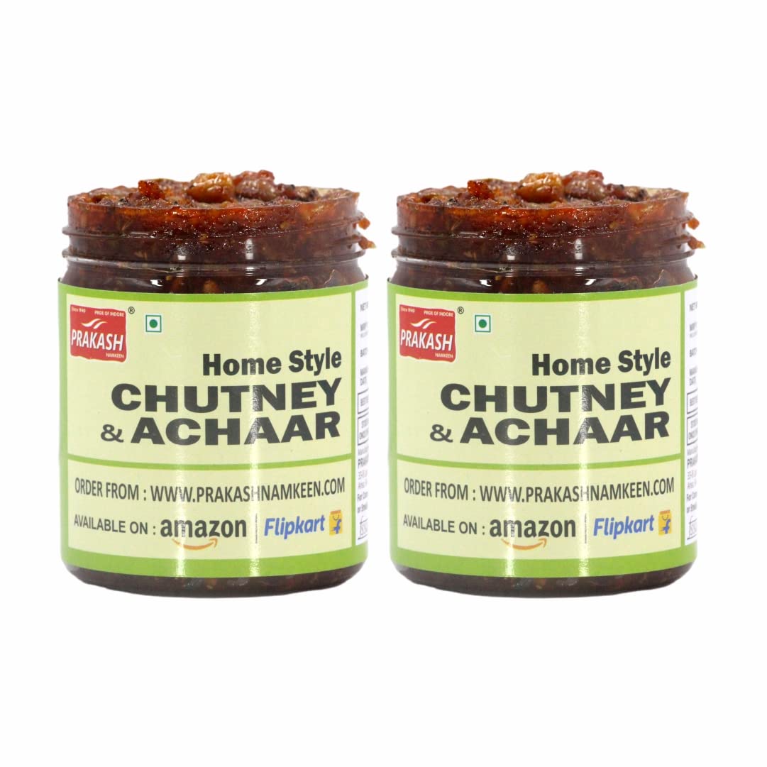 Prakash Namkeen Bhuna Lahsun Achar with Whole Garlic Clove - Khatta Meetha (500g - 250g x2) | Garlic / Lehsun Pickle | Home Style, Tasty, Unique | Sweet & Sour