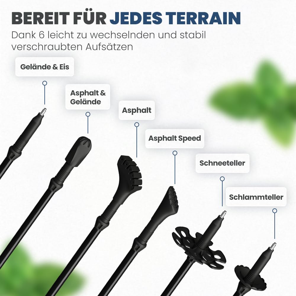Steinwood Premium Carbon Wanderstöcke - Trekkingstöcke - extra leicht, verstellbar mit Teleskop und Klemmverschluss mit extra Gummipuffer und Tragebeutel