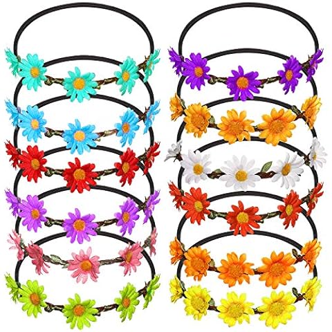 FEPITO 12 Unids Corona de Flores Diadema Flor Garland Multicolor Cover