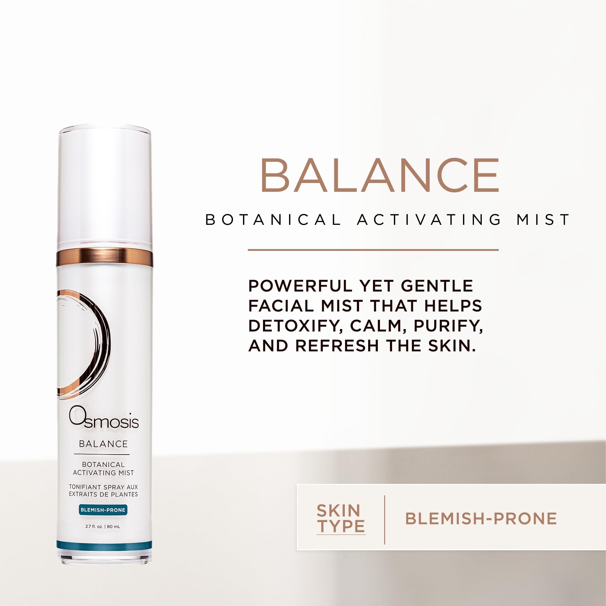 Osmosis BALANCE Face Toner for Blemish Prone Skin, Botanical Activating Mist, Oil Control With Tea Tree Oil, 2.7 fl oz