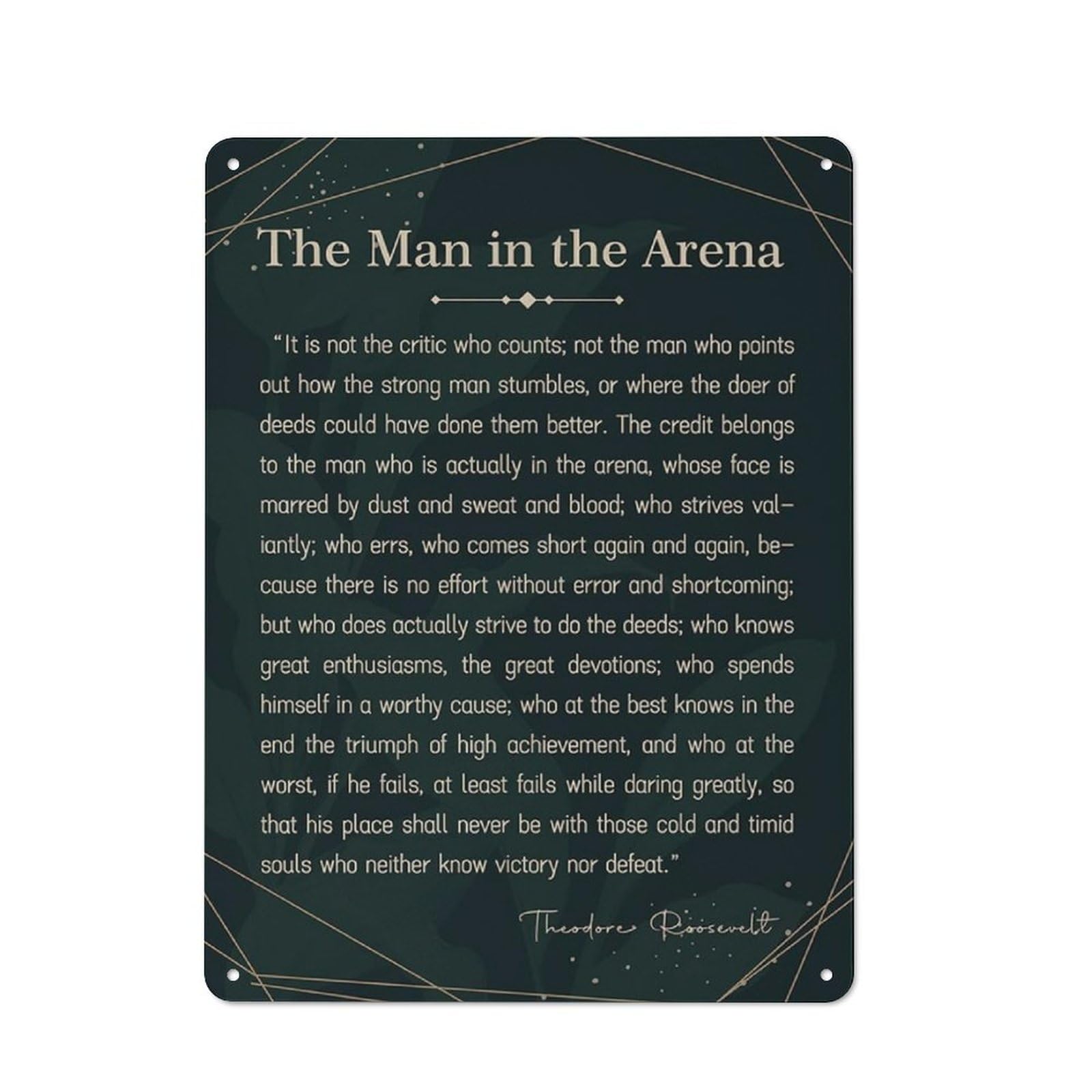 Acdoet Tin-13 Rustic Metal Tin Sign The Man In The Arena Theodore Roosevelt Quote Wall Art Inspirational Competitive Spirit Man Power Poster Picture Artwork Painting For Office Home Decor 12X16 Inch