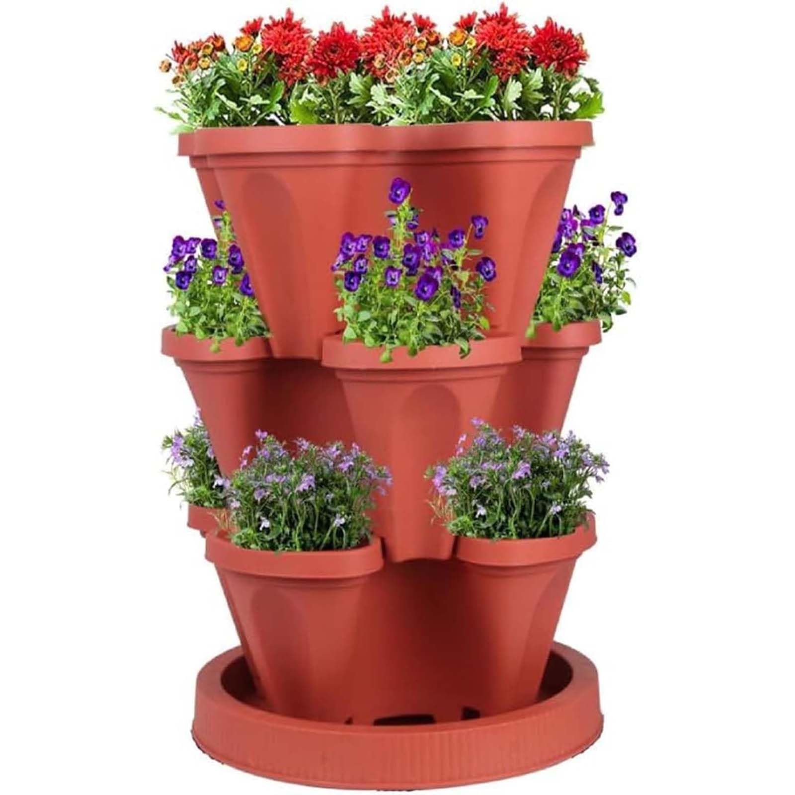 ZJTBDATG Three Dimensional Four Petal Planting Pot Stackable Planter Vertical Tower Garden Planter Strawberry Planter Indoor Outdoor Planters 6 Tier Garden Tower Herb Planter Growing,E,5pcs