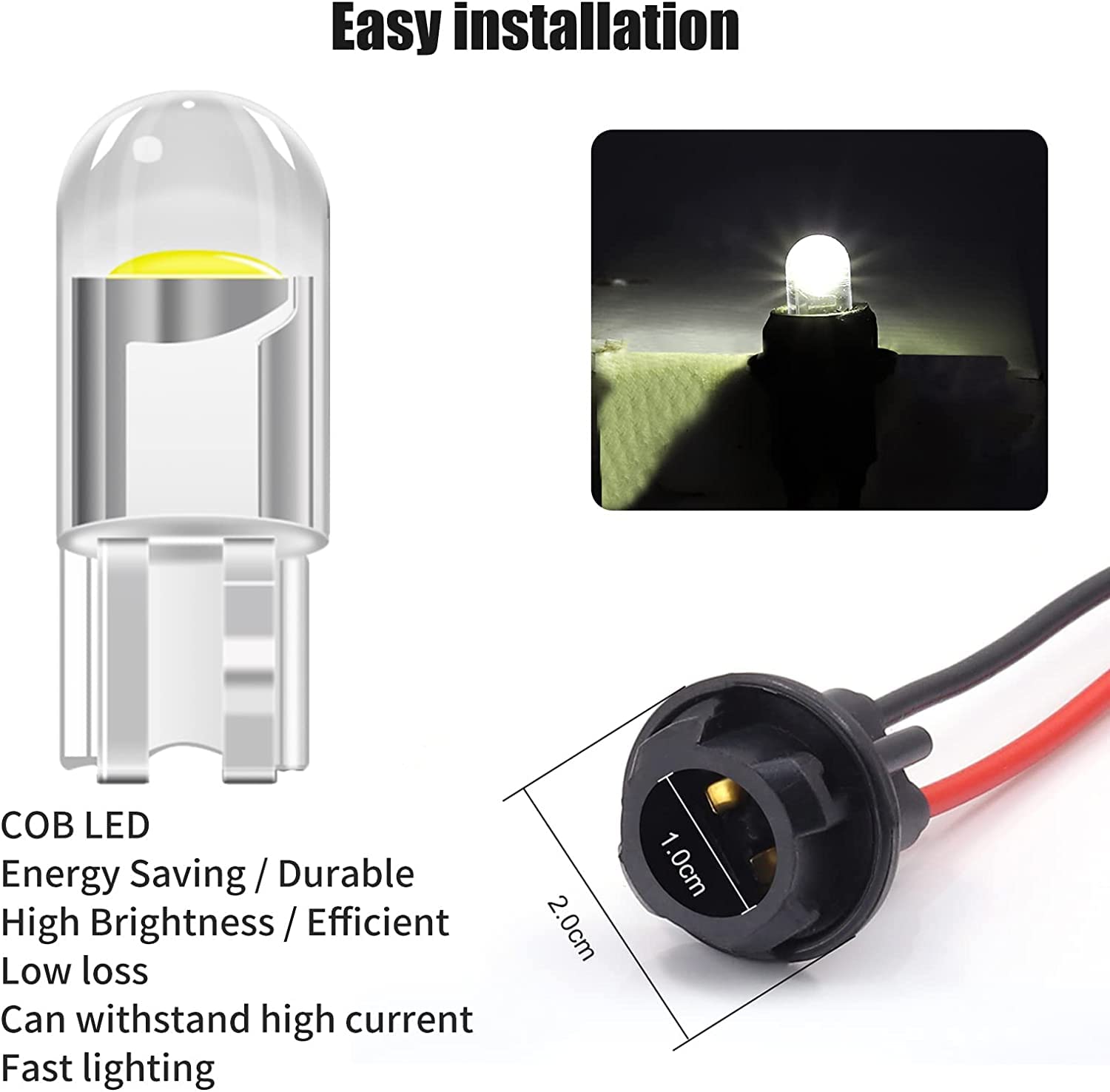 VS Lampadina trasparente T10 W5W 501 LED 194168 Lampadine, 10 pezzi Bianco freddo 6000K 12V per luci di posizione auto, luce interna, cruscotto, targa, lampadine bagagliaio